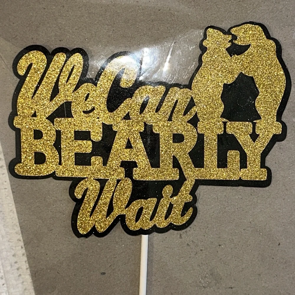 Cake Topper Pregnancy Announcement Baby Bear Couple Adventure Shower Gold‎
